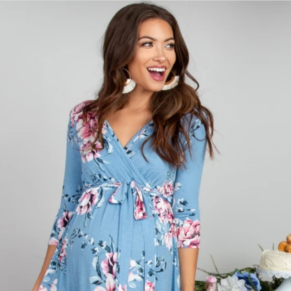 Blue floral Pinkblush maternity maxi dress size medium.